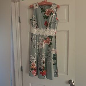 Mint and White Floral Sleeveless Midi Sundress for Wedding Guest